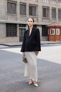 Hourglass Full Length Notched Collar Silk Sleeve <b>Blazer</b> 2 Piece Long <b>Set</b> Solid Woven Breathable Asymmetric Office Formal Women's - Product Image 3