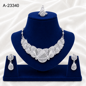 Conjunto de Joyería de Flores Chapadas en Oro de 24K para Mujer, Collar, Pendientes y Anillo, Estilo Étnico para Boda, Modelo A-23339 - Product Image 5