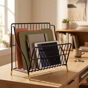 Handmade 28 cm Black Brass Slanted Front Wood File Rack Kitab Slant Wire Desk <b>Organiser</b> for Home Decor Hotels and <b>Weddings</b> - Product Image 2