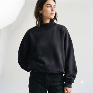 Pull molletonné oversize à col montant pour femme, en tissu doux, manches longues, personnalisable par transfert thermique, vêtement de mode - Product Image 1