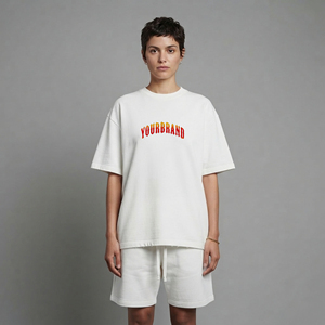 Summer Casual Wear 100% Cotton <b>Women</b> Lace Fleece Knee Solid <b>Short</b> 2 Piece <b>Set</b> Custom Embroidery Logo Streetwear Comfortable <b>Set</b> - Product Image 1