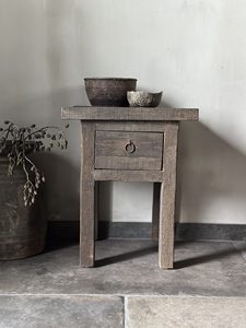 Rustic Driftwood Small <b>Side</b> Table Nightstand with Single <b>Drawer</b> and Natural Weathered Finish <b>Bedroom</b> Furniture - Product Image 4