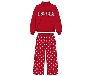 Ensemble de sweat-shirt surdimensionné à col montant pour femmes, ensemble 2 pièces décontracté, sweat-shirt et pantalon à imprimé étoile, pantalon à jambes larges, confortable et douillet - Product Image 2