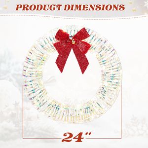 Ghirlanda Natalizia da Esterno in PVC Iridescente Pre-Illuminata da 24 Pollici con Luci LED Bianco Caldo e Fiocco Rosso, Articolo Natalizio per Interni - Product Image 3