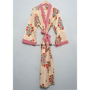 Bata Kimono de Algodón con Estampado Floral para Mujer, Cómoda para Dormir, Descansar y Vivir Relajadamente en Casa - Product Image 2