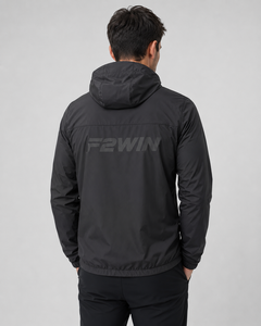 Chaqueta Cortavientos con Capucha para Hombre F2WIN, Color Sólido, Cierre de Cremallera, Ropa Casual de Otoño, Azul, Poliéster, Personalizable - Product Image 3
