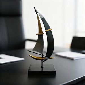 Statue de voilier en fer forgé, décoration de bateau moderne, ornement de voilier minimaliste de luxe pour salon, bureau, étagère - Product Image 5