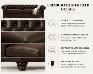 Sofá Loveseat de Cuero Genuino Marrón Oscuro para Sala de Estar Moderna, Sofá Súper Cómodo y Elegante para Sala Familiar Moderna - Product Image 3