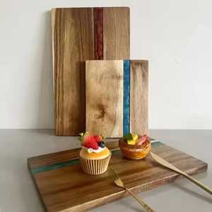 Premium Live <b>Edge</b> Wood Serving Board Turquoise Epoxy River Inlay Charcuterie Platter Handcrafted Walnut Cheese Tray Food Board - Product Image 3