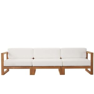 Sofá de Exterior Moderno Zaro de Teca Sólida, Conjunto de Jardín de Tres Plazas, Cojines Impermeables, Muebles para Patio - Product Image 6