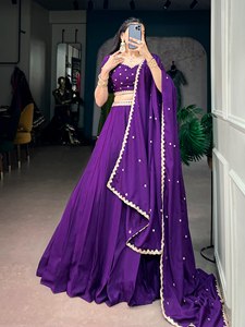 Designer Chinon Sequins and Thread Embroidery Work Belt Lehenga Choli Dupatta Winter Party Wedding Wear - Product Image 4
