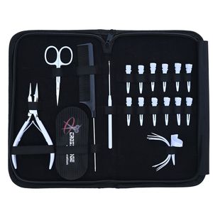 Kit d'outils pour extensions capillaires en acier inoxydable : Pince à sertir pour micro-perles, Crochet de tirage, Peigne à queue, Aiguille à velcro, Ciseaux, Pinces - Product Image 1