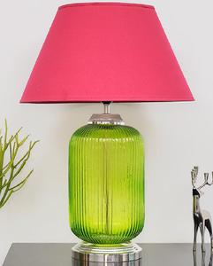 Lampe de table moderne en verre vert avec abat-jour en tissu rouge E26 LED Lumière blanche chaude douce pour la décoration du salon - Product Image 2