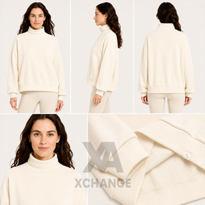 Sudadera de cuello alto extragrande para mujer, de invierno, lisa, con bordado frontal, estampado personalizado, forro polar, OEM, marca privada - Product Image 2