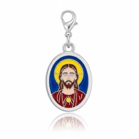 Pendentif Mignon Croix Chrétienne Religieuse pour Enfants, Souvenir d'Église, en Alliage de Zinc 3D Plaqué Or, Tête de Jésus en Zircon, Motif Animal