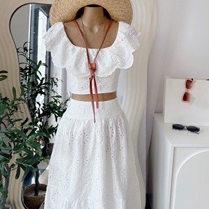 Conjunto de Dos Piezas de Algodón de Alta Calidad con Ojales para Mujer, Ropa de Verano para Vacaciones y Resort - Product Image 5