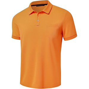 Polo à manches courtes pour homme, couleur unie, orange, avec poche, tissu tissé, coupe classique, vêtements décontractés - Product Image 1