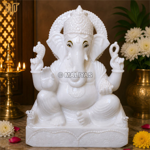 Pure White Marble Ganesh Statue 18 inch | Handcrafted Lord Ganesha Idol | Premium White Marble Ganpati Murti for Home Temple - Product Image 1