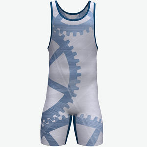 Maillot de lutte ajusté pour homme UPF 50, imprimé numérique bleu, anti-humidité, compression, extensible, Spandex/Polyester, adulte - Product Image 6