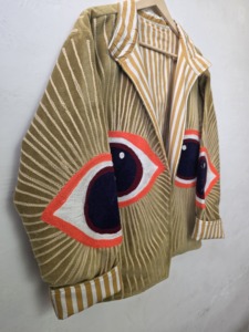 <b>Women</b>’s Mustard Velvet Eye Embroidered Jacket Handmade Boho Artistic <b>Outerwear</b> - Product Image 4