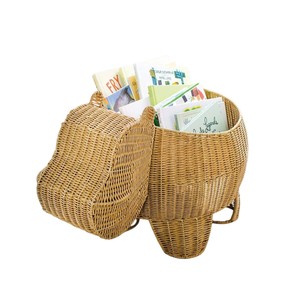 Cesta de Mimbre con Forma de Hipopótamo, Cesta Decorativa Tejida con Parte Superior Abierta, Caja de Almacenamiento con Diseño de Animales de Safari, Contenedor de Juguetes para Niños, Decoración Boho - Product Image 3