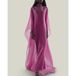 Vestido de Fiesta Elegante Hecho a Mano con Cuello en V, Cintura Baja, Largo hasta el Tobillo, Corte en A, Capa, Manga Larga, Color Personalizado, Color Caramelo Translúcido - Product Image 3
