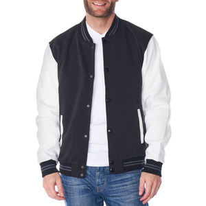 Men's Black And White Varsity <b>Jacket</b> With Button Closure Regular Fit Casual Style Polyester Cotton Material Autumn Wear - Product Image 6