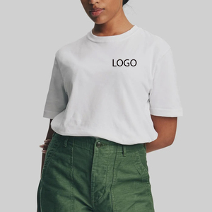 T-shirt pour femme coupe ample et courte, style décontracté chic, manches courtes, qualité supérieure, couleur unie / col rond avec logo personnalisable - Product Image 1