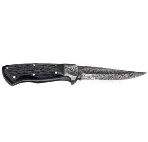 Cuchillo de Hoja Fija de Acero de Damasco Hecho a Mano con Mango de Cuerno de Ciervo Negro, Herramienta para Exteriores y Uso General - Product Image 2