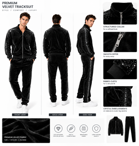 Conjunto de chándal de terciopelo negro con capucha y estampado animal, chaqueta bomber con cremallera y pantalones para uso en escenario de baile - Product Image 5