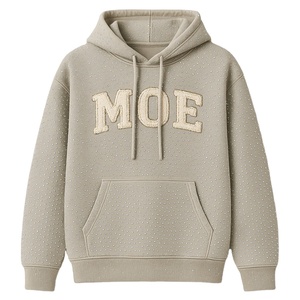 เสื้อฮู้ดผ้ากำมะหยี่ลายตัวอักษรพร้อมเสื้อสวมหัวผ้าฟลีซผ้าฝ้ายหนาประดับพลอยเทียมทั้งหมดสำหรับฤดูหนาวของผู้ชาย - Product Image 1