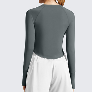 Haut de yoga de haute qualité pour femmes, vêtements de sport doux, col rond, manches longues, vêtements de sport personnalisés, haut de yoga slim pour femmes - Product Image 5