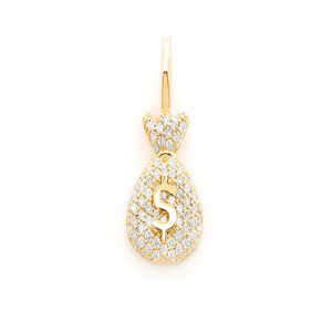 Collar de Oro Sólido de 14K de Moda con Colgante Personalizado de Diamante Moissanita en Forma de Bolsa de Dinero y Símbolo de la Riqueza - Product Image 2