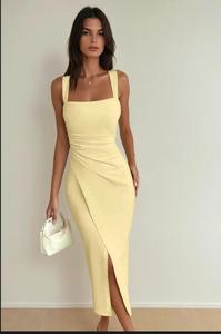 Mint Sage <b>Square</b> Neck Ruched Midi Dress Modern Minimalist Quiet Luxury Bodycon Sheath - Product Image 4