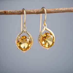 Joyería exclusiva de limón Chapado en oro Plata de Ley 925 Pendientes de piedras preciosas de forma redonda y Niña - Product Image 4