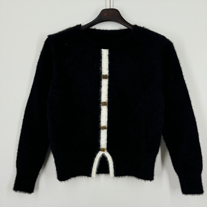 Jersey de invierno personalizable OEM ODM para mujer, suéter de moda para mujer, Jacquard borroso, nailon, cuello en V, manga larga, informal cálido - Product Image 1