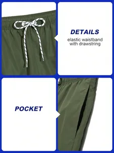 Bañadores para hombre con cordón en la cintura, bolsillos de seguridad, ligeros, elásticos en 4 direcciones, color sólido, para vacaciones en la playa, gimnasio - Product Image 4