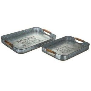 Wholesale Vintage Galvanized Silver Metal <b>Nesting</b> Serving Trays With Trim & Handles Set Of 3 Home Decor Storage Organizer - Product Image 4