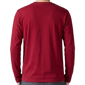 Camiseta de manga larga de color sólido, 100% algodón, informal, ligera, transpirable, con cuello redondo, para hombre, fabricada a medida OEM/ODM. - Product Image 3