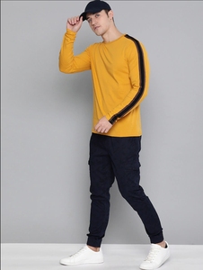 Chemise décontractée homme moutarde à manches courtes, double boutonnage, couleur unie, col tricoté, manches longues, pour l'été, 100 % coton - Product Image 2