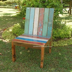 Silla de Madera de Barco Reciclada de Color Original con Respaldo para Jardín, Terraza, Exterior e Interior, Muebles Desmontables - Product Image 3