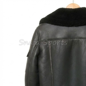 Classic 100% Genuine Sheepskin Leather black Plus Size Bomber Jacket for Men Winter With Warm Shearling <b>Fur</b> Bomber Jacket - Product Image 6