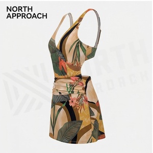 NORTH APPROACH Women's Deep V Neck Plant Print Swimdress With Twist Ruched Design Stretch Fabric One Piece <b>Bikini</b> Dress - Product Image 3