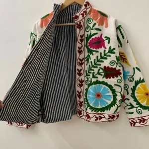 Velvet Floral Suzani Embroidered Jacket Uzbek Folk Festival <b>Coat</b> with Cotton Filling for Bomber Duster Outerwear At Cheap Price - Product Image 3