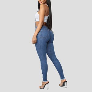 High Waisted Skinny Ripped Denim Jeans Women Full Length Solid Washed Casual Breathable Cotton Fabric Spring Style - Product Image 3