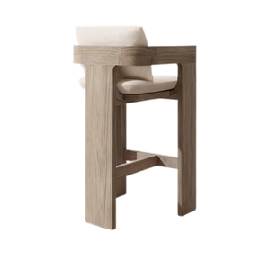 Chaise de bar d'extérieur moderne en teck massif avec siège rembourré et accoudoirs ouverts – Mobilier de luxe durable pour restaurants et cafés - Product Image 2