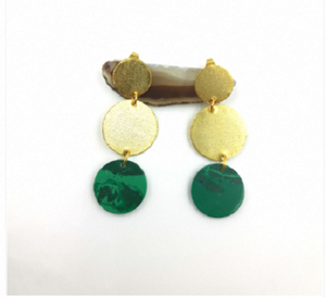 Pendientes colgantes geométricos de malaquita redonda, pendientes de malaquita al por mayor, pendientes de gemas redondas - Product Image 1