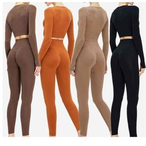 Conjunto de Yoga Personalizado sin Costuras para Mujer, 2 Piezas, Ropa de Gimnasio, Sujetadores Deportivos de Alta Elasticidad y Leggings, Conjuntos de Yoga OEM, Cintura Elástica - Product Image 3