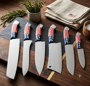 A&M Enterprises Handmade Stainless Steel Kitchen Cutlery <b>Set</b> Flag Pattern Handle Design Straight Edge Damascus Steel <b>Knife</b> <b>Set</b> - Product Image 4