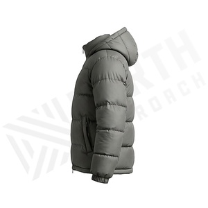 Hooded Quilted Waterproof <b>Bubble</b> Jacket Black Full Sleeve Winter Windproof Cotton Shell Knitted Fabric Polyester Filling Stand - Product Image 3